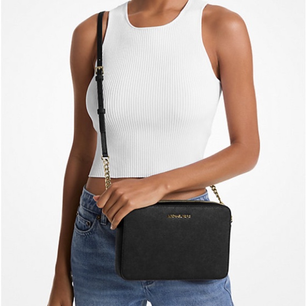 Michael Kors Large Jet Set Black and Silver Crossbody Bag NWT - Picture 3 of 4